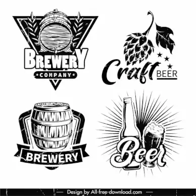 beer logotypes black white retro elements sketch