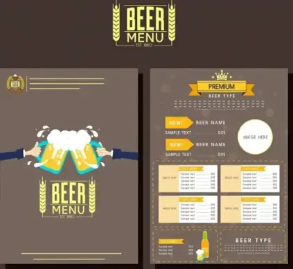 beer menu template classical brown design glasses icon