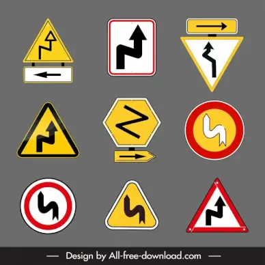 bend traffic sign templates flat geometric shapes outline 