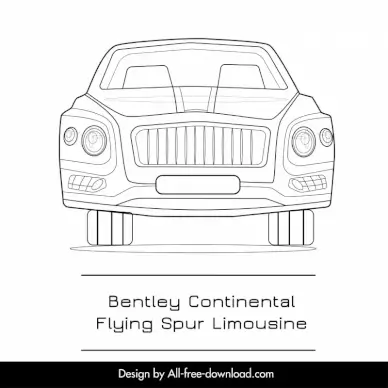 bentley continental flying spur limousine 2022 advertising poster front view sketch black white handdrawn design