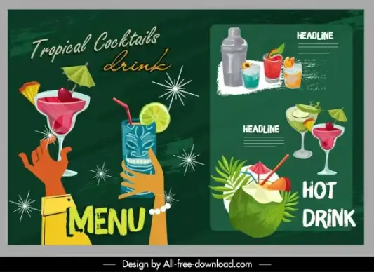 beverages menu templates colorful sparkling retro design