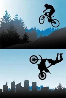 bicycle and motorcycle sport silhouette vector