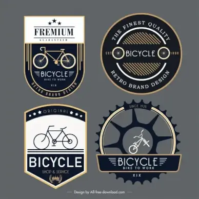 bicycle label templates elegant dark flat decor