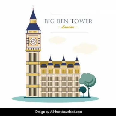 big ben tower landmark icon flat classical sketch