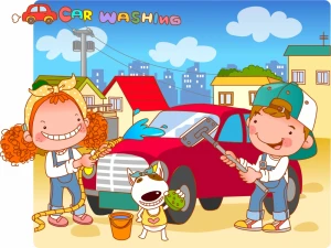 childhood painting car wash theme colored cartoon design