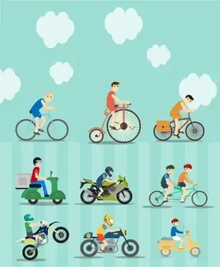 bikes and motorcycles vector illustration with various styles