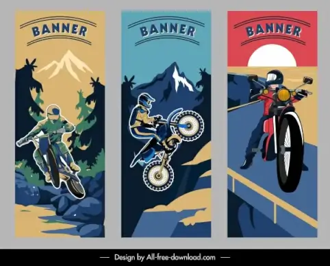 biking banner templates dark colorful dynamic sketch