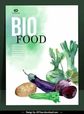 bio food banner colorful retro design vegetable sketch