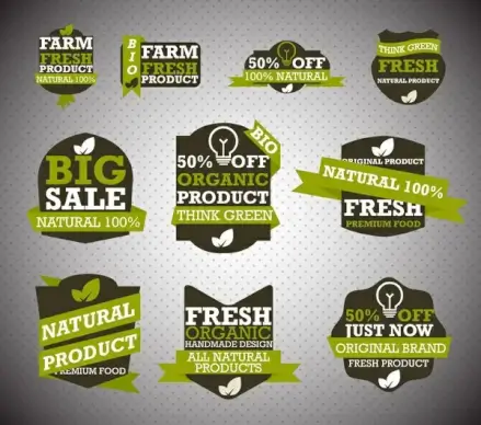 bio product labels sets illustration with multi shapes