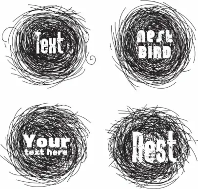 bird nest icons black white circles sketch