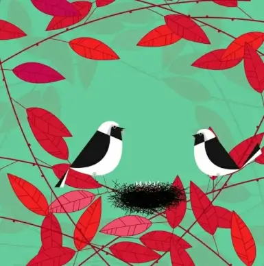 bird nest red leaf icons
