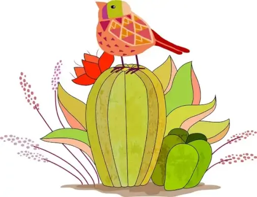 bird on fruits cartoon vector illustration