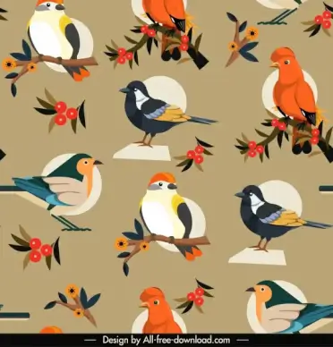 bird species pattern colorful classic repeating design