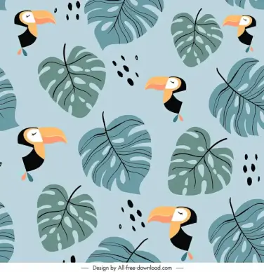 birds and flowers pattern flat classical repeating sketch