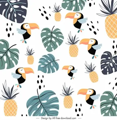 birds and flowers pattern template flat classical repeating nature elements 