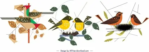birds animals species icons colorful classical design