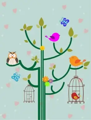 birds backdrop design with cute cartoon style
