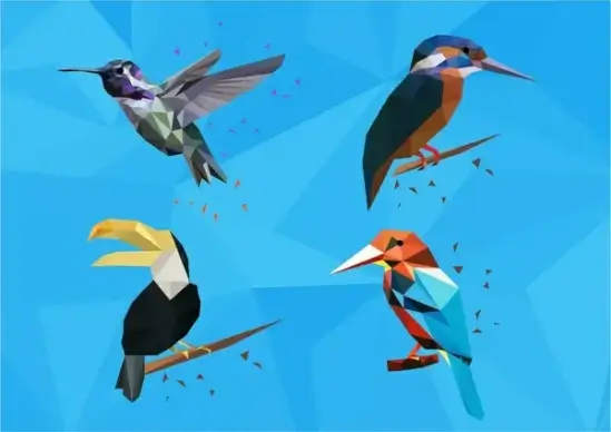 birds collection isolated with low poly design