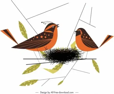 birds nest painting colored cartoon sketch