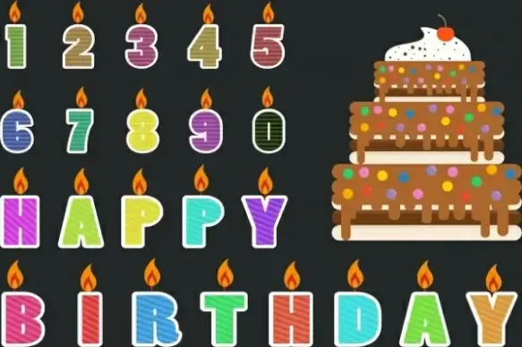 birthday banner colored numbers greeting words cake icons