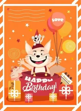birthday banner cute cat mouse icon stylized design