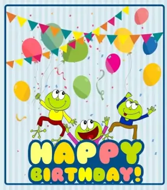 birthday banner cute green frog stylization