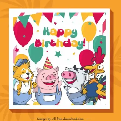 birthday banner funny stylized animals friends sketch