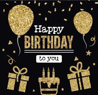 birthday banner golden decoration balloon giftbox cake icons