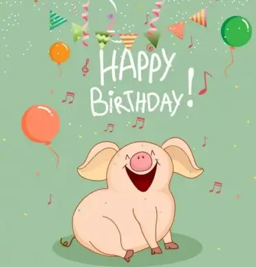 birthday banner singing pig icon cartoon design