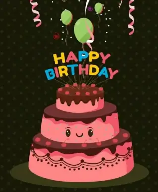 birthday banner stylized pink cake icon balloon decoration