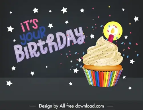 birthday card background dark colorful stars cupcake decor