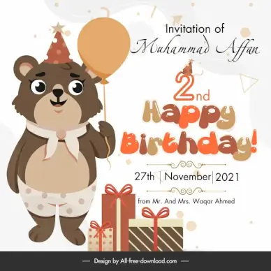 birthday card bear balloon stylized cartoon banner