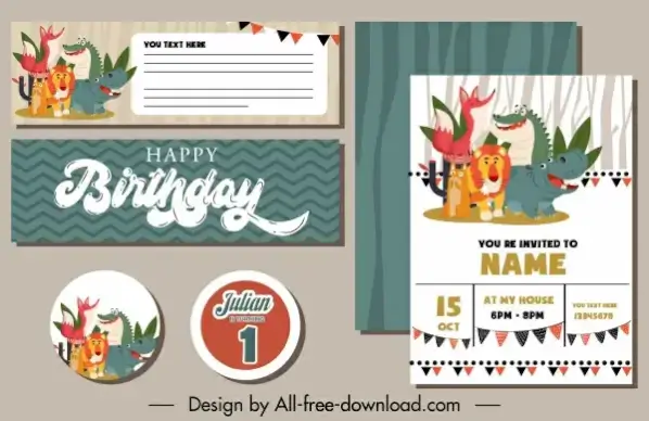 birthday card decor elements funny animals sketch