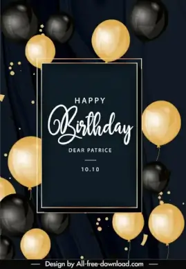 birthday card template elegant black golden balloons decor