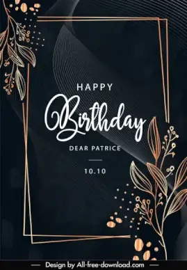 birthday card template elegant dark design handdrawn floras