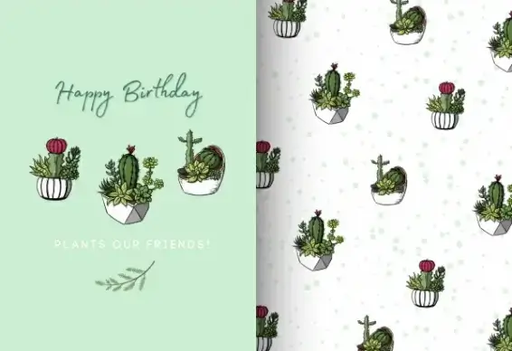 birthday card template repeating cactus pots decor