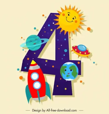 birthday number template colorful stylized cosmos elements decor