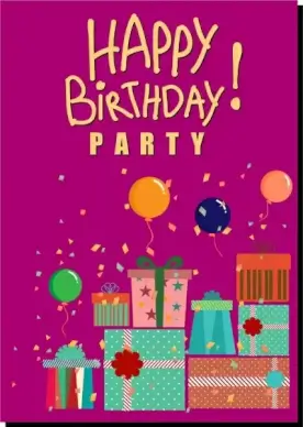 birthday party banner colorful balloon present box icons