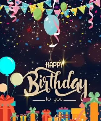 birthday poster balloon ribbon gift icons glittering decor