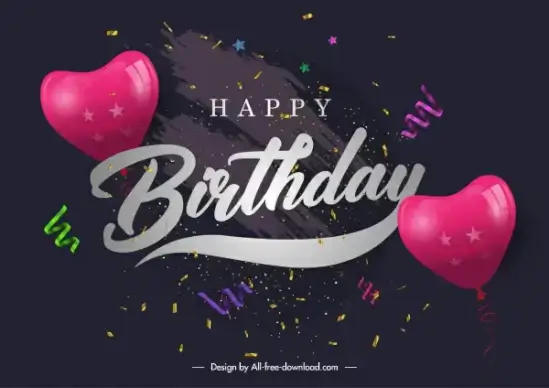 birthday poster template dark dynamic heart balloons confetti