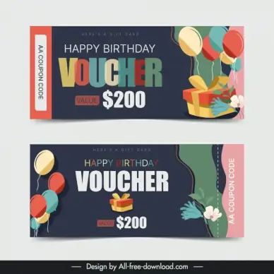 birthday voucher template elegant flat contrast