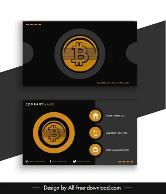 bitcoin business card template dark black circle decor
