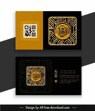 bitcoin business card template dark flat square shape