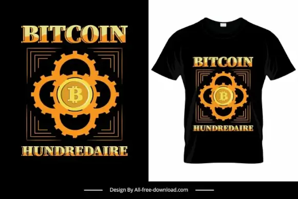 bitcoin hundredaire tshirt template flat contrast design symmetric geometrical gears currency symbol sketch