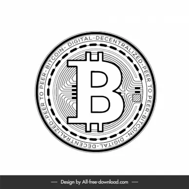 bitcon coins sign icon text round shape outline