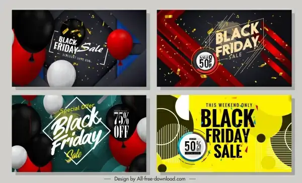 black friday banner templates modern colorful balloons decor