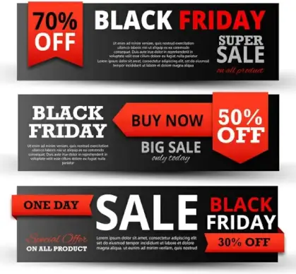 black friday promotion banners on black horizontal design