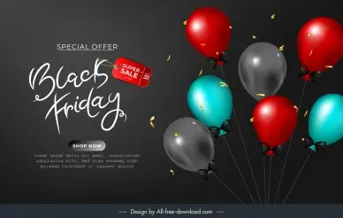 black friday sale poster template confetti balloons elegance