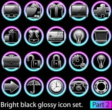 black glossy icon set 01 vector
