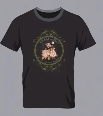 black tshirt template pink roses decoration classical style